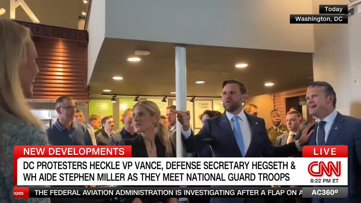 Vice President J.D. Vance visits some of the National Guard patroling Washington, and gets heckled by protesters a top White House aide calls "stupid white hippies."