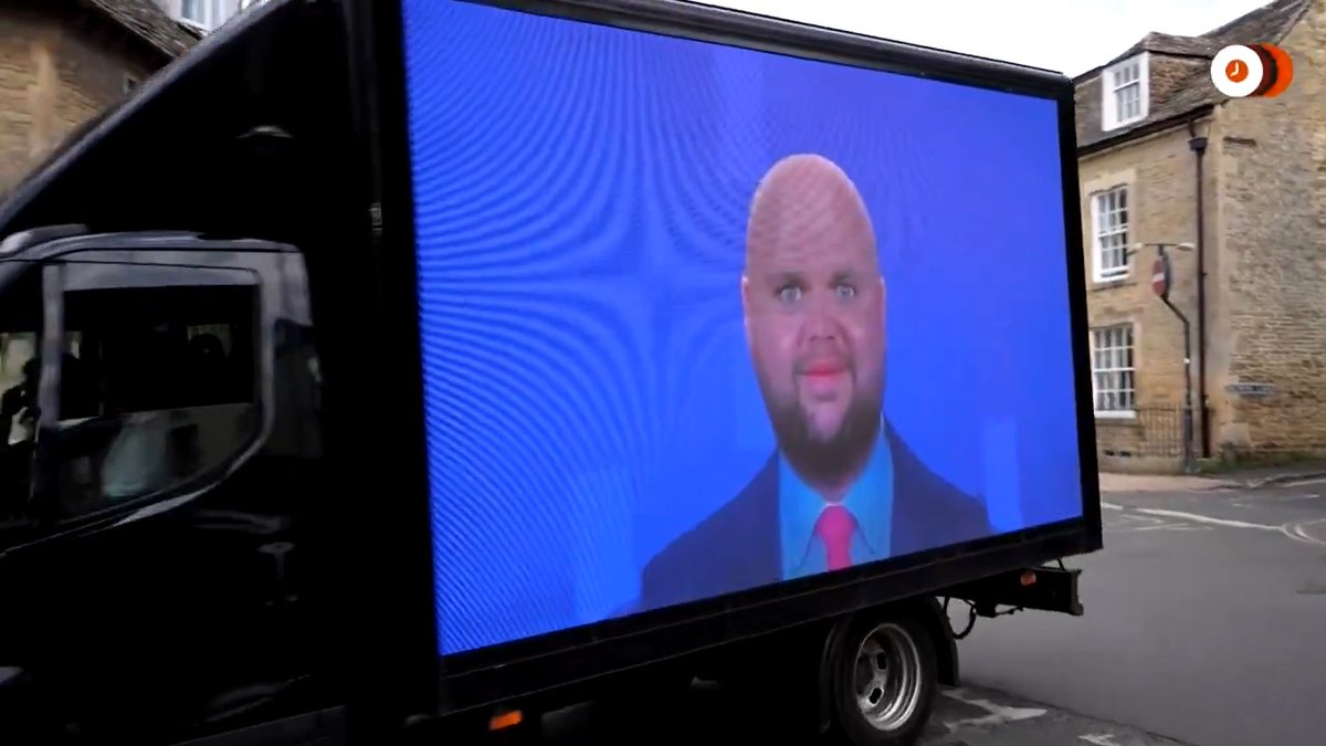 CORRECTION: A van displaying an altered image of US Vice President JD Vance drove through the English town of Charlbury near where he was holidaying with his family. We will delete a video containing incorrect information