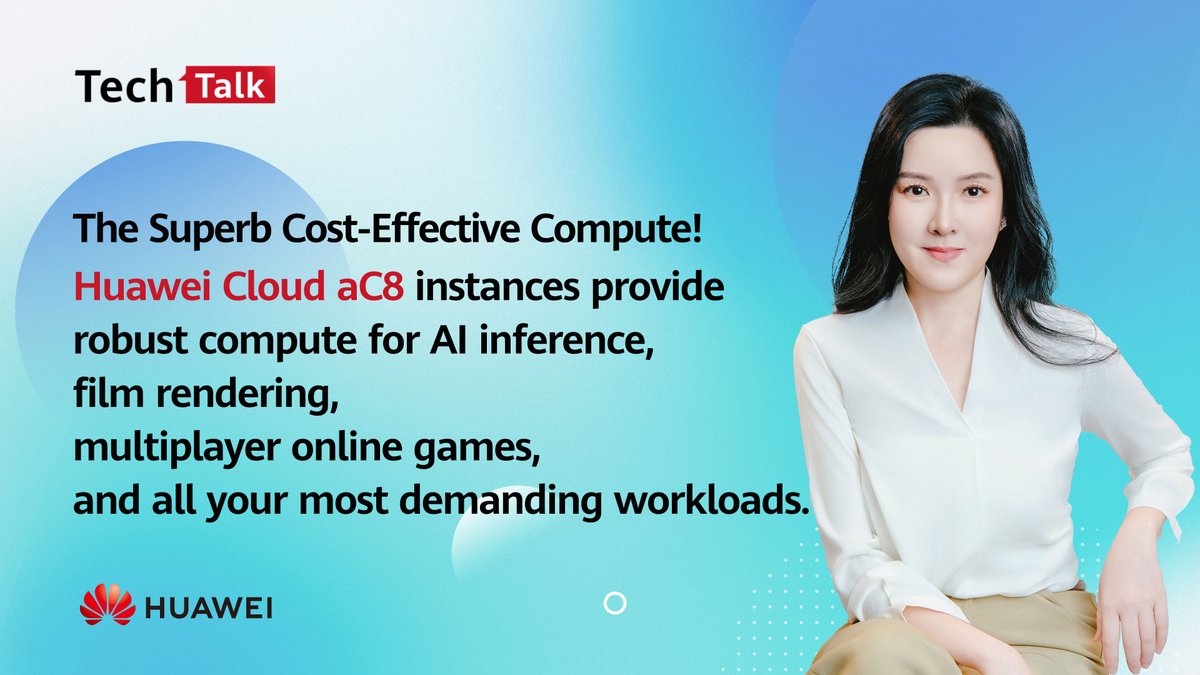Huawei Cloud aC8, the latest general computing-plus Elastic Cloud Server (ECS), redefines performance for compute-intensive workloads such as film rendering, gaming, and AI inference. With an impressive capacity of up to 384 vCPUs, aC8 maintains stable performance even under extreme workloads. Built with unmatched scalability and flexibility, aC8 supports dynamic scaling across various deployment forms. Compared to the previous generation, aC8 delivers 25% higher performance and over 50% better cost-effectiveness. aC8 is available in China, Singapore, Thailand, Brazil, and more. Learn more: #HuaweiCloud #ECS #ElasticCloudServer #aC8instances #Techtalk