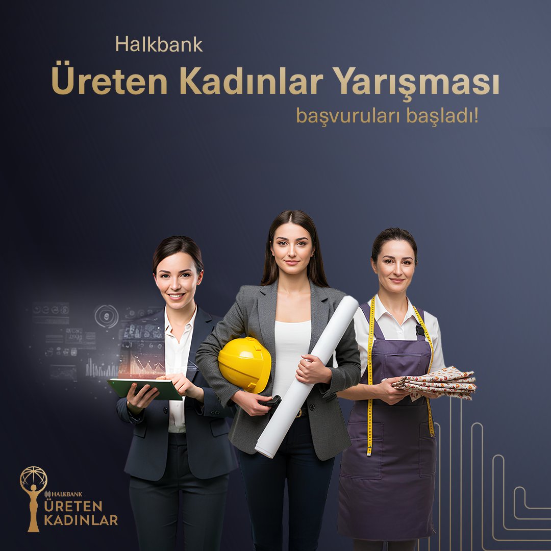 Halkbank Üreten Kadınlar Yarışması başvuruları başladı! Kendi başarı hikâyenizi yazmak için şimdi sıra sizde. Girişimci kadınları desteklemek için düzenlediğimiz yarışmamız beş ayrı kategoride ödül kazanma fırsatı sunuyor. Detaylar ve başvuru web sitemizde sizi bekliyor.