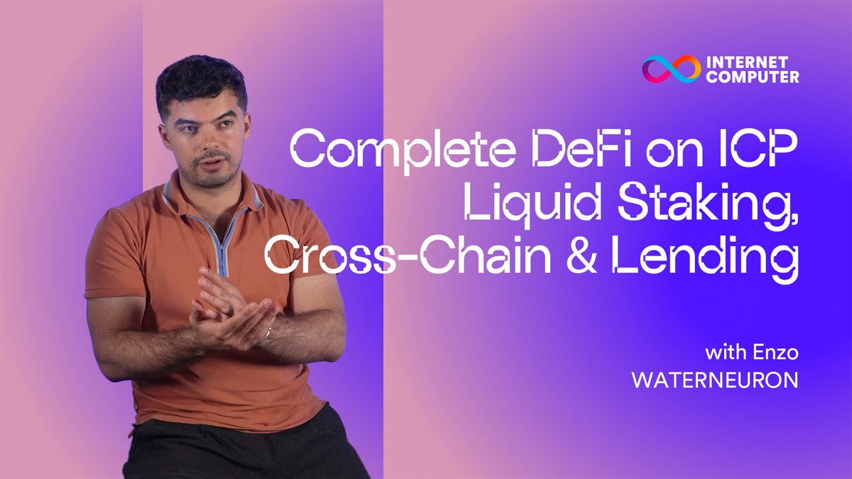 Let's talk DeFi with @AOP_DeFi from WaterNeuron According to Enzo, DeFi is an ecosystem of 5 things: 1️⃣ Stablecoins 2️⃣ Liquid staking tokens 3️⃣ Borrow/lending 4️⃣ DEXs 5️⃣ Bridges In this interview, he explains why these 5 are the foundation for liquidity on ICP, and how his team is bringing the pieces together. 👉 Watch the full conversation: