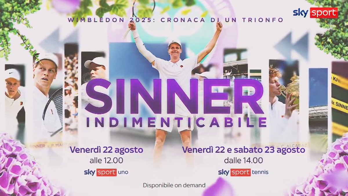 SINNER - INDIMENTICABILE: da venerdì 22 agosto su Sky Sport #SkySport #SkyTennis #Sinner #Wimbledon