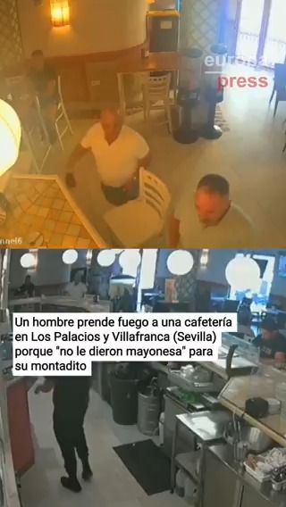 Un hombre prende fuego a una cafetería en Los Palacios y Villafranca (Sevilla) porque "no le dieron mayonesa" para su montadito. El establecimiento no ha lamentado heridos ni pérdidas importantes