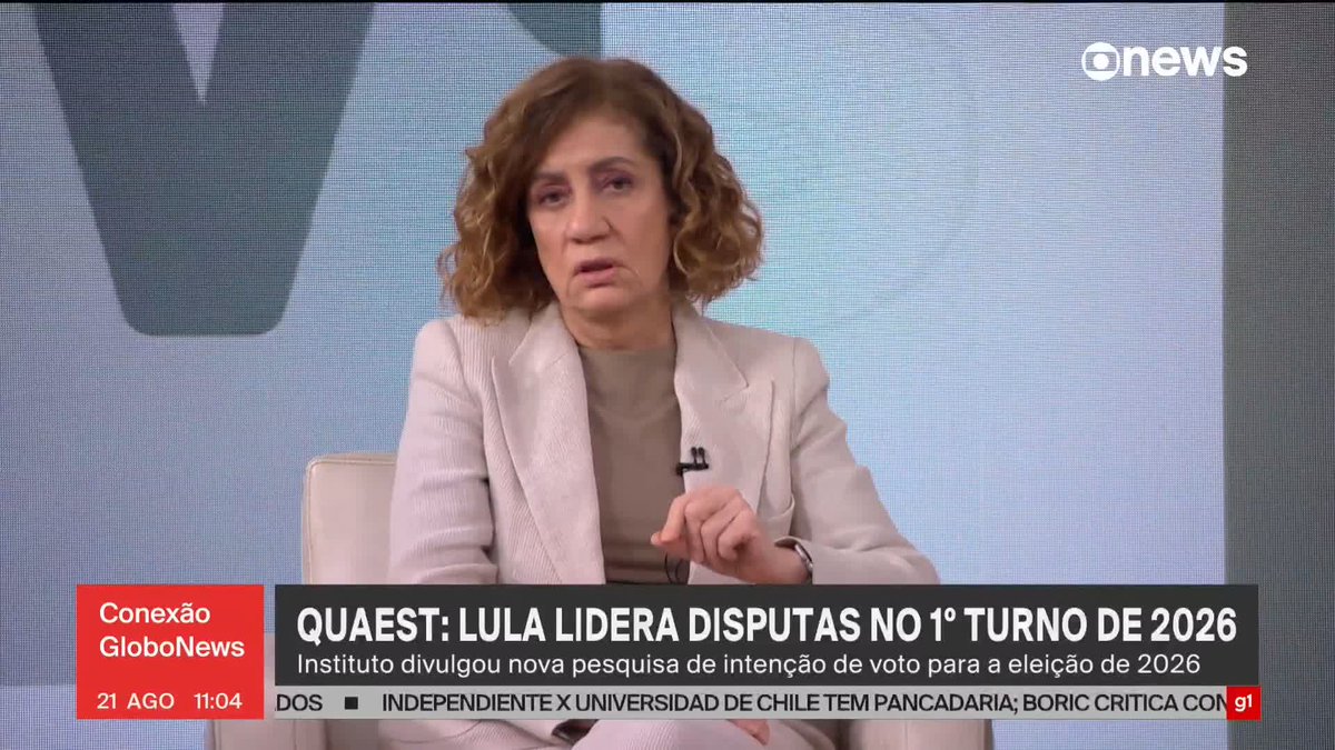 "Apesar de ser cedo, o que mostra é uma recuperação do Lula (...)", diz Míriam Leitão sobre nova pesquisa Quaest, onde o petista aparece à frente em cenário para 2026. #ConexãoGloboNews ➡ Assista à #GloboNews: