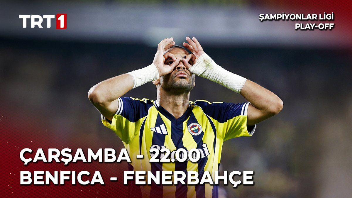Temsilcimiz Fenerbahçe, Şampiyonlar Ligi için son virajda! Benfica - Fenerbahçe Şampiyonlar Ligi Play-off rövanş maçı çarşamba saat 22.00'de TRT 1, tabii ve TRT Radyo 1'de.