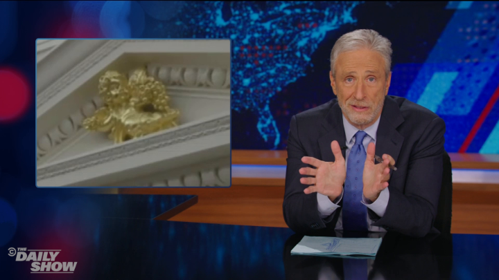 "Authoritarianism isn’t just policies, it’s an aesthetic.” Jon Stewart on Trump’s despotic decor