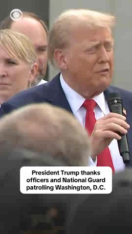 President Trump addressed a crowd of federal law enforcement officers in Washington, D.C., on Thursday, amid an anti-crime initiative that has swamped the capital with police and National Guard members. The president visited a U.S. Park Police facility in Southeast D.C., where he thanked federal agents and handed out hamburgers that he said were prepared at the White House and pizza from a local restaurant.