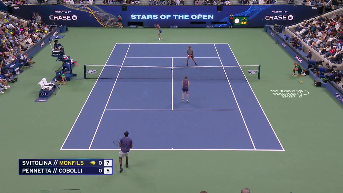 Not sure what's more impressive: the Monfils jump or the Pennetta volley 👀