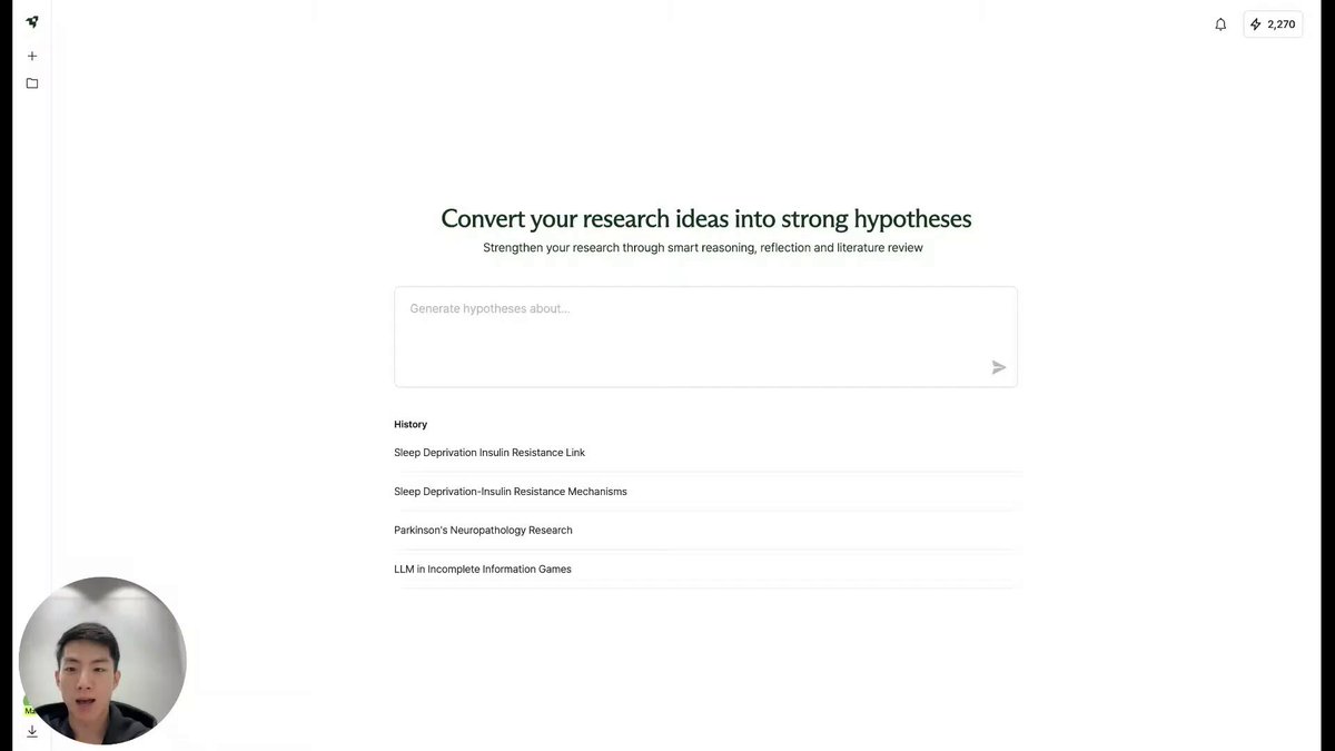 Introducing Hypothesis Generator 🚀 This is one of our new research AI agents that turns rough ideas into testable hypotheses. Watch the demo video and try it yourself for free.