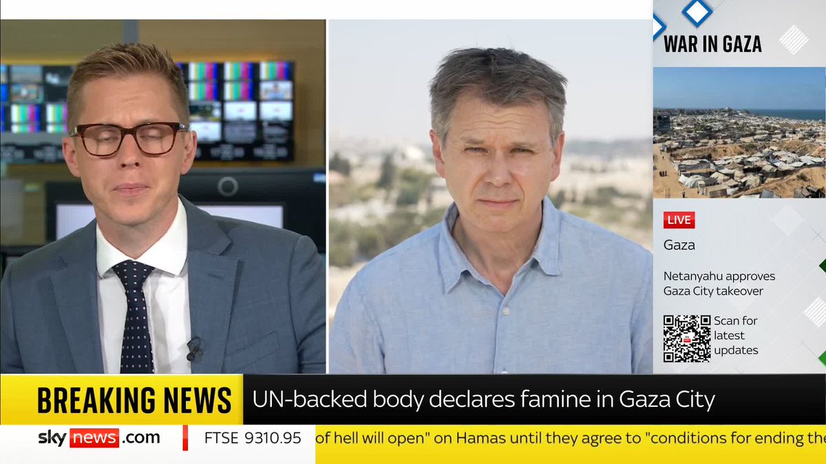 UN-backed body declares famine in Gaza City Sky's Adam Parsons explains what this declaration means 📺 Sky 501, Virgin 602, Freeview 233 and YouTube