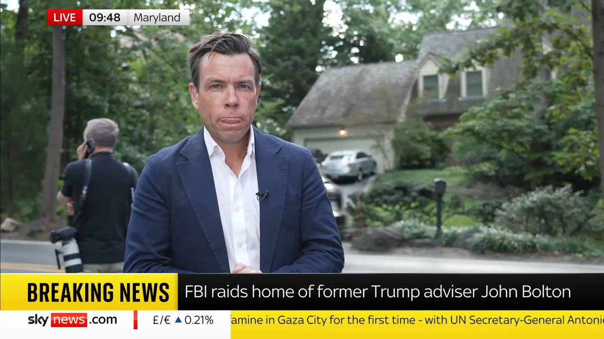 The FBI are raiding the home of Donald Trump's former national security adviser, John Bolton. US correspondent Mark Stone reports from Maryland with the latest ⬇️ Read more: 📺 Sky 501, Virgin 602, Freeview 233 and YouTube