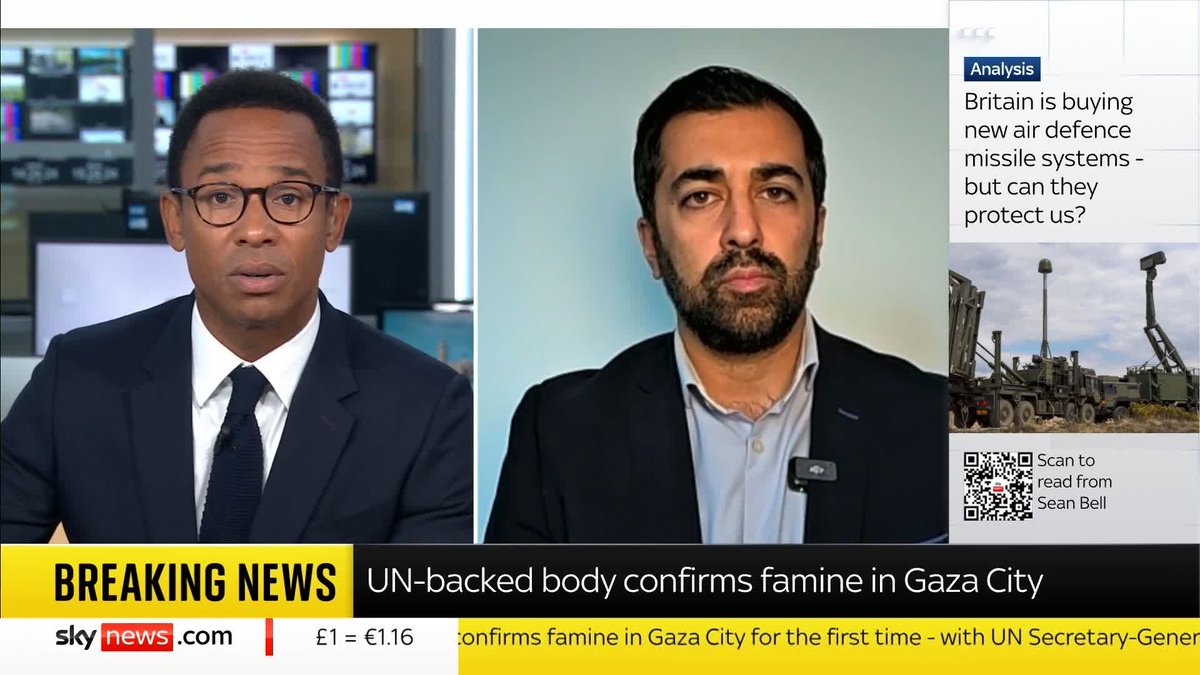 A famine has officially been confirmed in Gaza City. Former First Minister of Scotland Humza Yousaf tells Kamali Melbourne what sanctions could be put in place for Israel. Latest: 📺 Sky 501, Virgin 602, Freeview 233 and YouTube