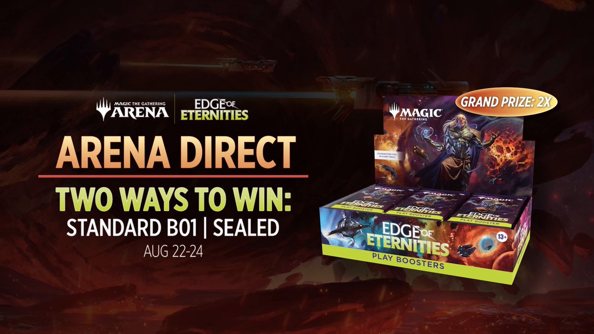 The Arena Direct event has begun! Jump on MTG Arena to test your Standard BO1 or Sealed skills. More info here: