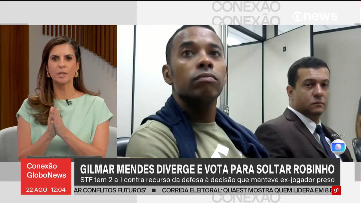 Ministro Gilmar Mendes diverge e vota para soltar Robinho. Agora, o STF tem 2 votos contra (Luiz Fux e Alexandre de Moraes) a soltura e 1 a favor (Gilmar Mendes). 🗞 | 🎥 GloboNews