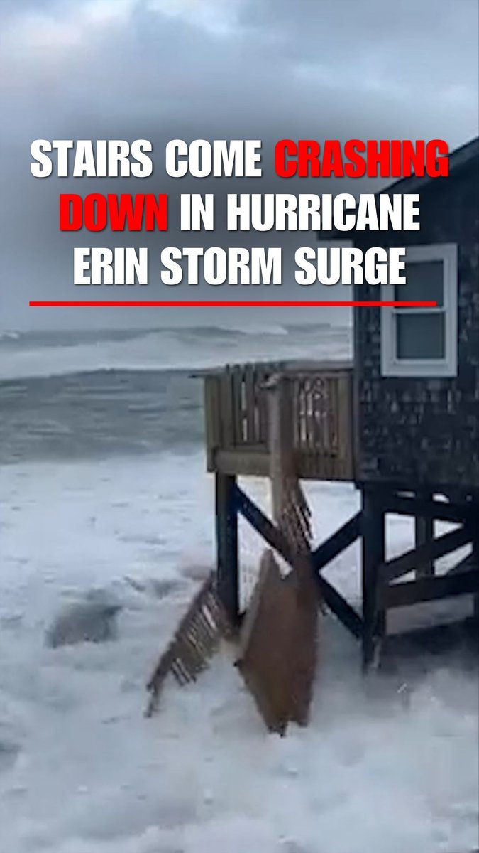 Strong waves caused severe damage to waterfront homes in North Carolina’s Outer Banks as Hurricane Erin moved away from the East Coast.