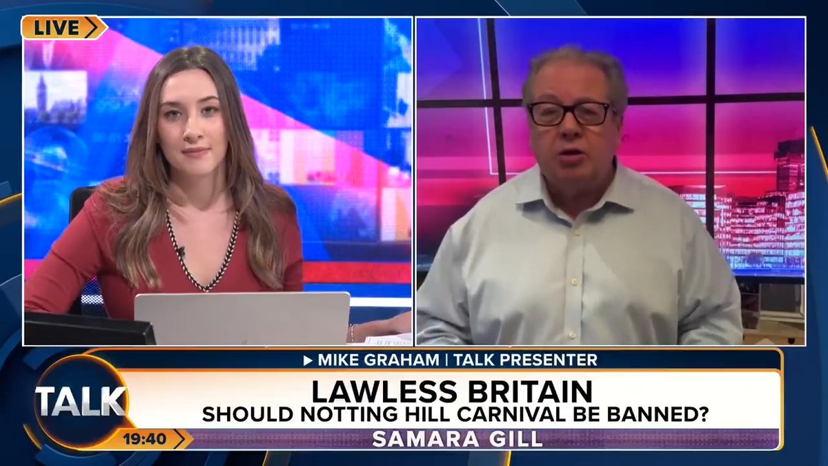 "It creates criminality, it encourages people to fight the police, and it should be shut down because, quite frankly, it's not even British." Mike Graham gives his opinion on this weekend's Notting Hill Carnival in London. Mike Graham 🇬🇧 | @dailysamara1