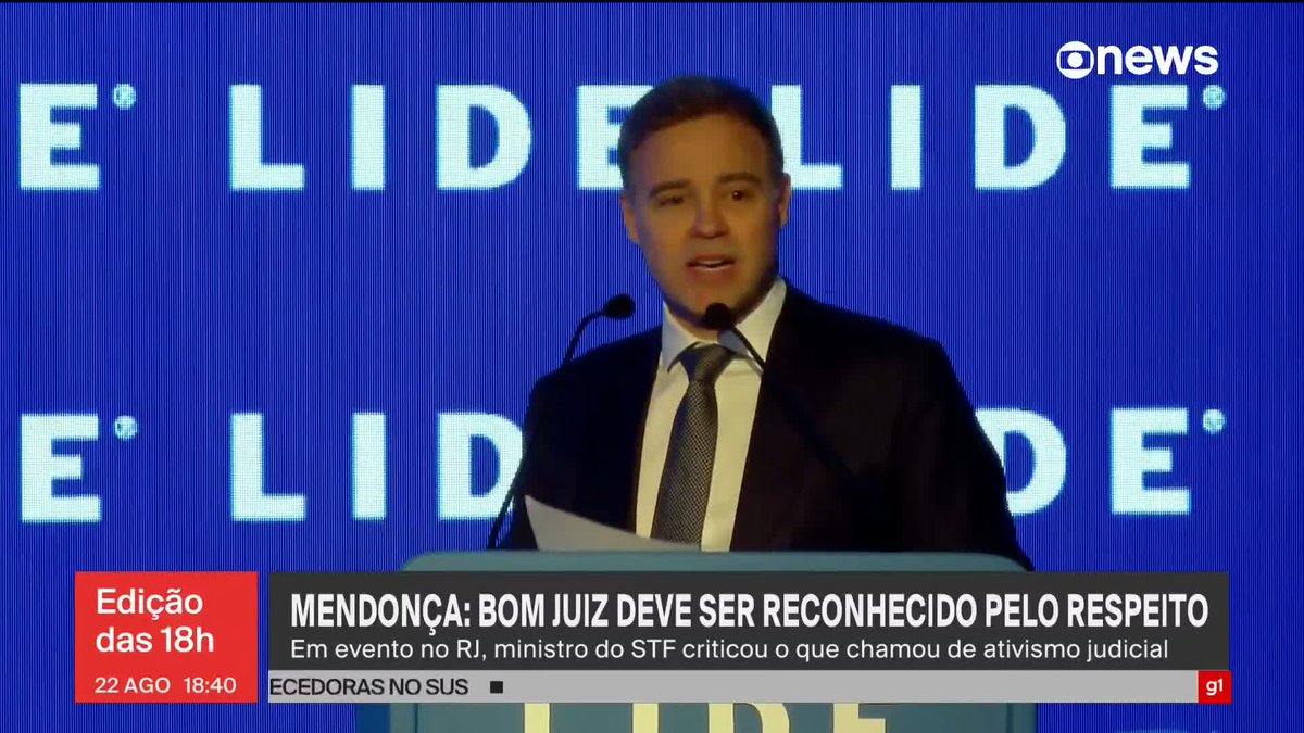 Em evento no Rio, o ministro do STF André Mendonça criticou o que ele chamou de ativismo judicial. "O bom juiz tem que ser reconhecido pelo respeito, não pelo medo". ➡ Assista ao #Edição18: #GloboNews