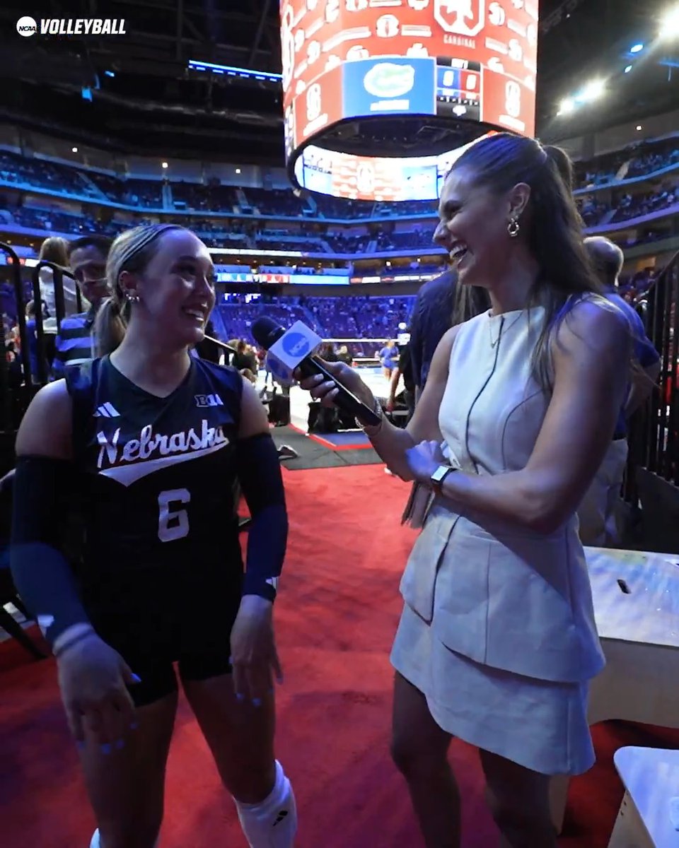 “Every time we come in the huddle we say together, play our volleyball and don't worry about anyone else. Do what we do.” Laney Choboy posted 16 digs in Nebraska Volleyball's four-set win over Pitt. She is with Michella Chester after the match. #NCAAWVB