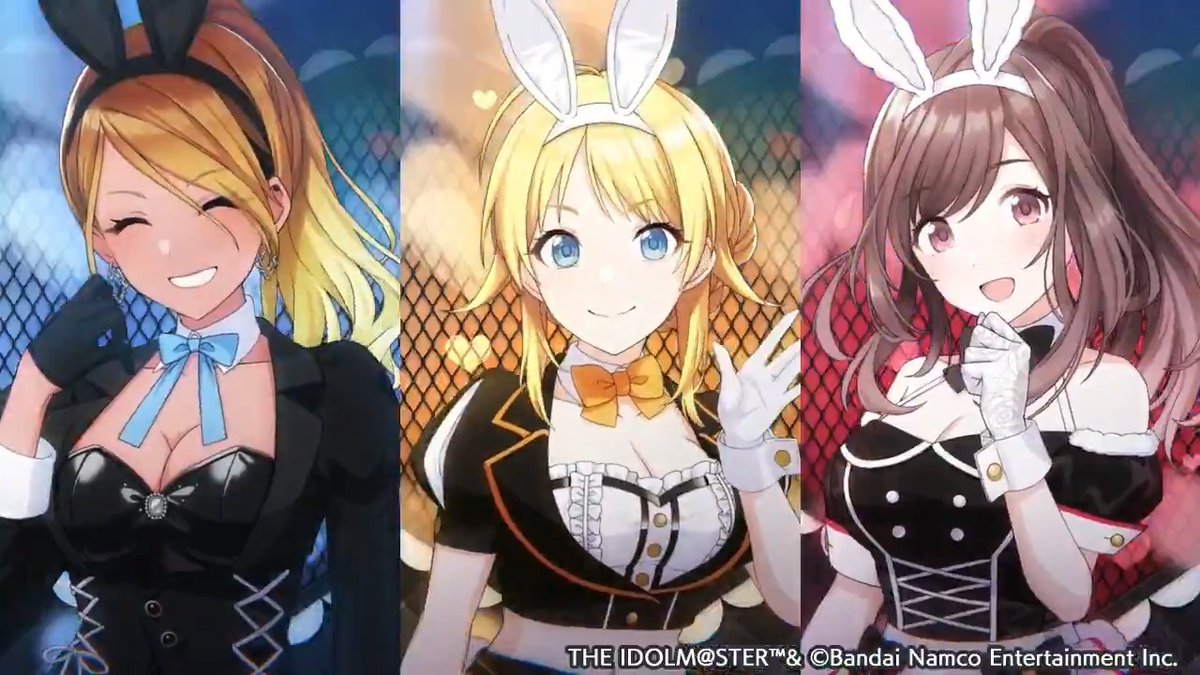 【有償限定 『シャッフリングアクティビティ SUMMER編』特別アイドルステップアップガシャ】 「バニーバニーグルーヴ」衣装を着た八宮 めぐるさん、月岡 恋鐘さん、和泉 愛依さんの思い出アピール演出をご紹介しますよ～ とっても可愛いので、ぜひ見てくださいね♪ #シャニマス