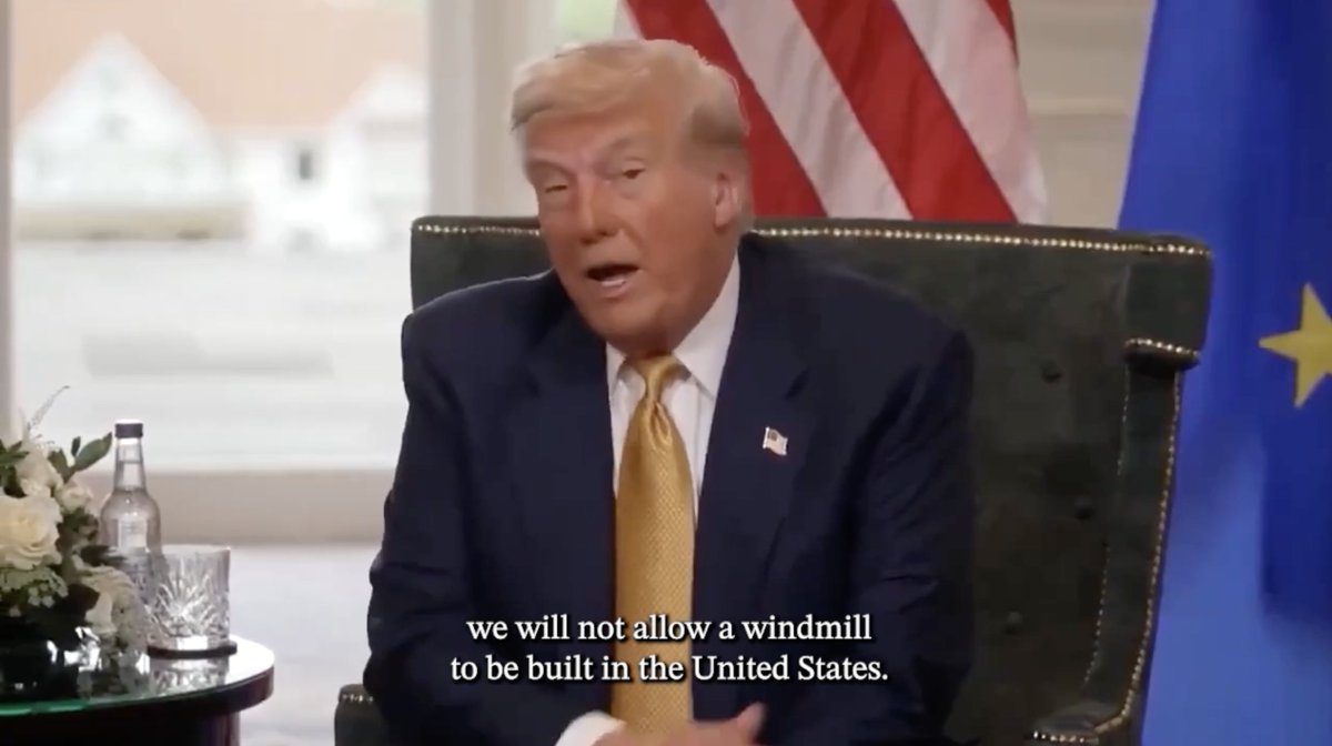 ❌Trump o wiatrakach: to najdroższa forma energii. Po 8 latach zaczynają rdzewieć i nie możesz ich po prostu wyłączyć. To wszystko to ściema. Niemcy próbowali wiatraków. Nie da się tego robić bez dotacji. Energia nie powinna potrzebować dotacji.