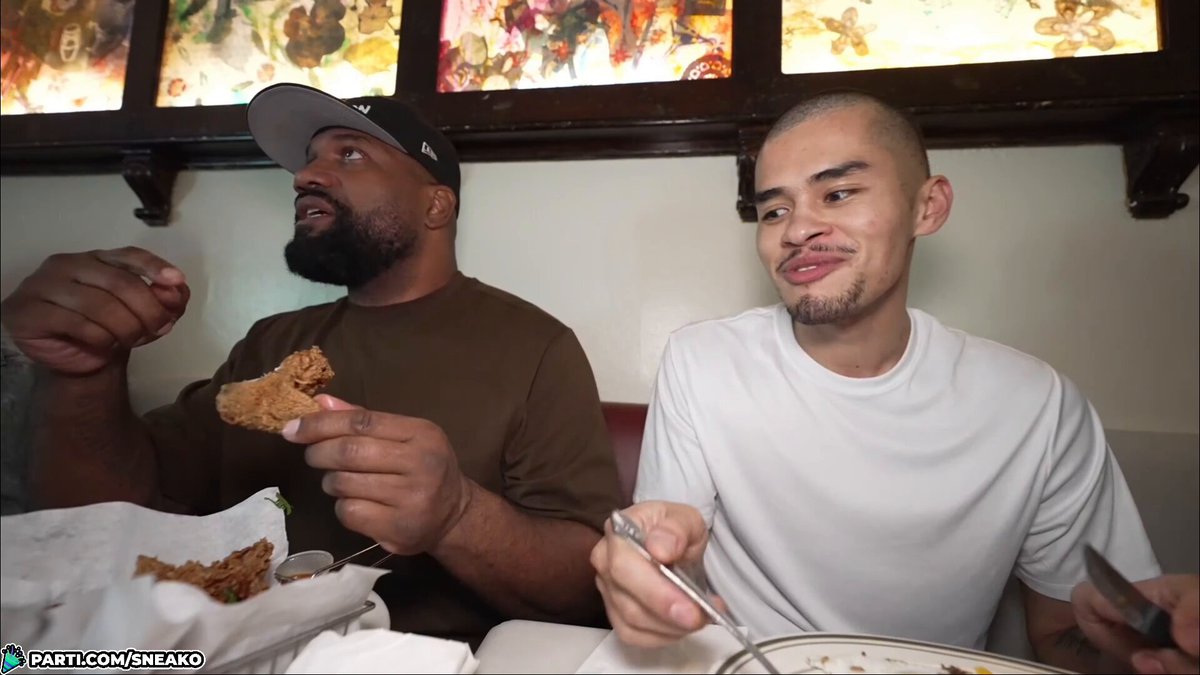 Rampage Jackson got pissed after Sneako trolled him for ordering fried chicken at a Dominican spot then asked the waiter if they had watermelon and grape juice 😭