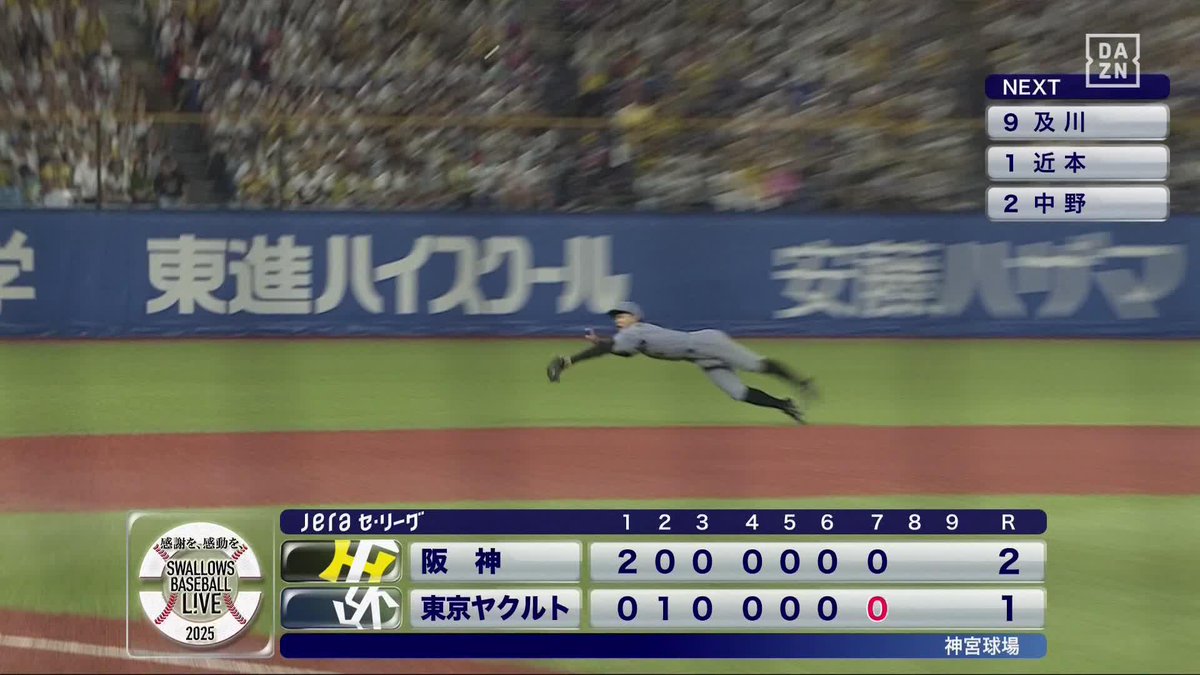 すべてがよい レギュラー定着の可能性大いにあり 熊谷敬宥 ダイビングキャッチ ⚾プロ野球(2025/8/23) 🆚ヤクルト×阪神 📱Live on DAZN #オレをみろ #阪神タイガース #だったらDAZN