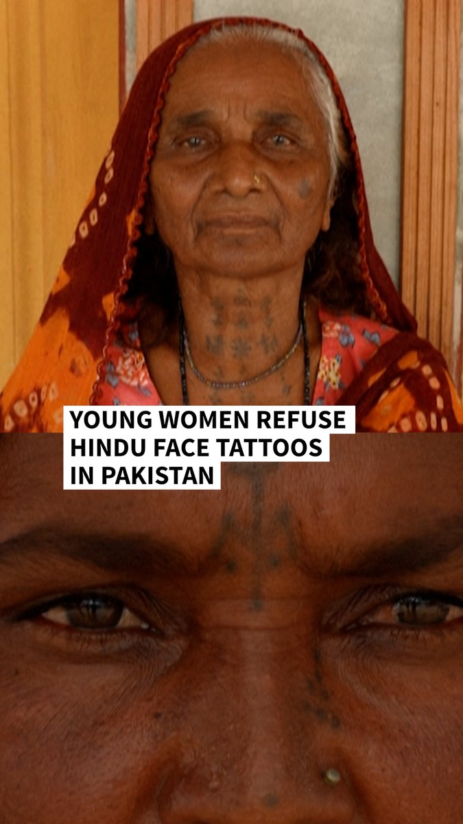 VIDEO: 🇵🇰 Young women refuse Hindu face tattoos in Pakistan The practice of older women needling shapes onto the faces, hands, and arms of younger generations stretches back centuries in the Hindu villages of southern Pakistan. But many young women are opting out #AFPVertical
