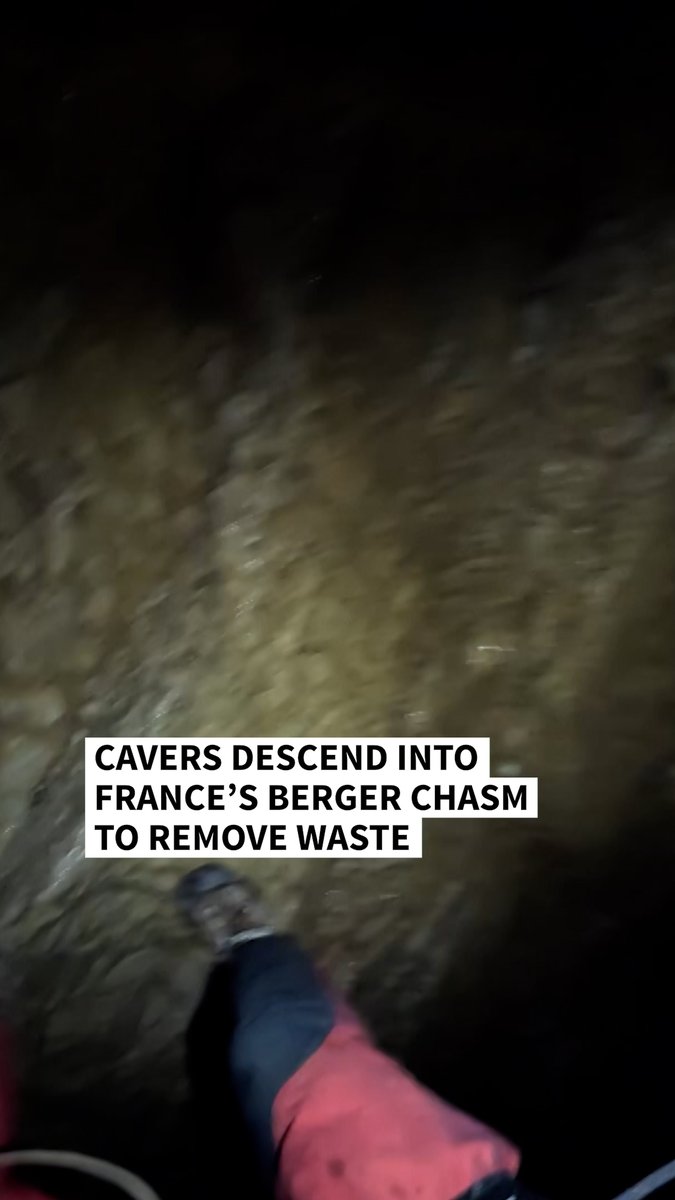 VIDEO: 🇫🇷 Cavers remove waste from France's renowned Berger chasm A years-long clean-up operation is continuing in the 45-km-long chasm to retrieve waste left behind in the network of caves since people started exploring it in the 1950s #AFPVertical