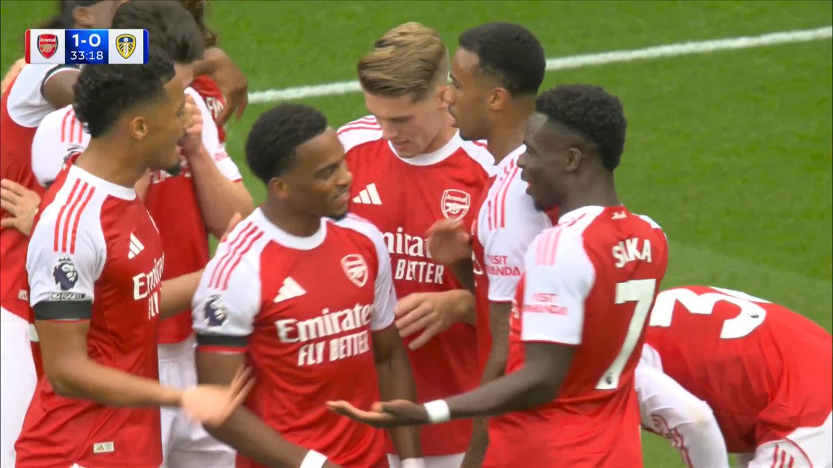 Another Arsenal goal from a corner! Declan Rice with the cross, Jurrien Timber with the header 🔴