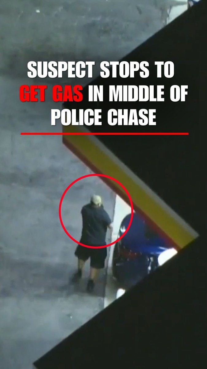 WATCH: A suspect tries to hide his face from cameras as he stops to get gas in the middle of a police pursuit near Los Angeles.