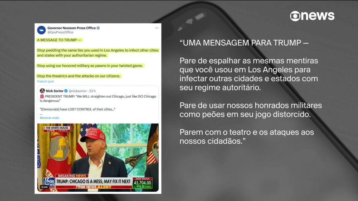 O governador da Califórnia, Gavin Newson, reagiu ao plano de Donald Trump de usar forças militares na segurança de grandes cidades dos Estados Unidos. Saiba mais. ➡ Assista na #GloboNews: