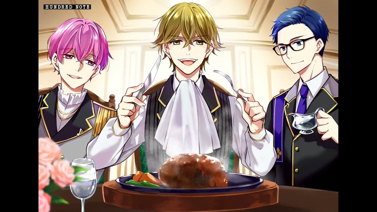 ⋱⋱ #ハンドレボイスドラマ ⋰⋰ ある日の #クラウンクレイン👑 『好物』 光士郎達の好きな食べ物🍽️、意外でしたか?🍆 イラスト:秋月壱葉 ( 秋月壱葉(新連載準備中) ) #戸谷菊之介 #梅原裕一郎 #伊東健人