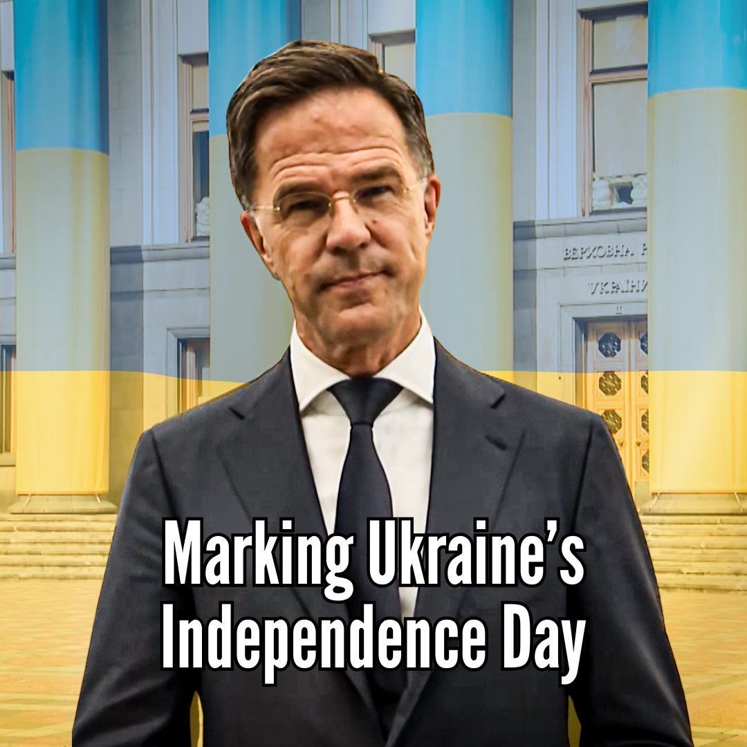 ❝I want to congratulate Ukraine on the 34th Independence Day. If any country deserves peace as soon as possible, it is Ukraine, and I want to assure you that NATO is with you.❞ — Mark Rutte on #UkraineIndependenceDay #StandWithUkraine 🇺🇦