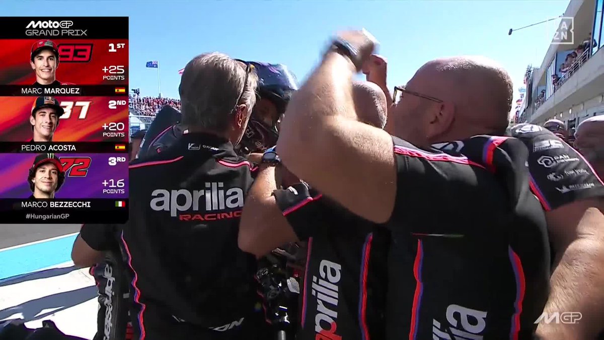 El beso a la moto, la alegría de todo el equipo Aprilia, el abrazo con su padre y con su novia... 🥹 JORGE MARTÍN MERECÍA VOLVER A SENTIRSE GRANDE 👏🏻 #HungarianGP 🇭🇺 #MotoGP 🏁