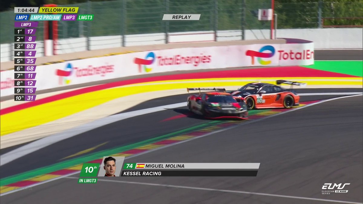 Drama in LMGT3! Contact occurs between Alessio Picariello and Miguel Molina, resulting in the Ferrari being hit at the bus stop chicane. 💥 📺 #ELMS #4HSpa
