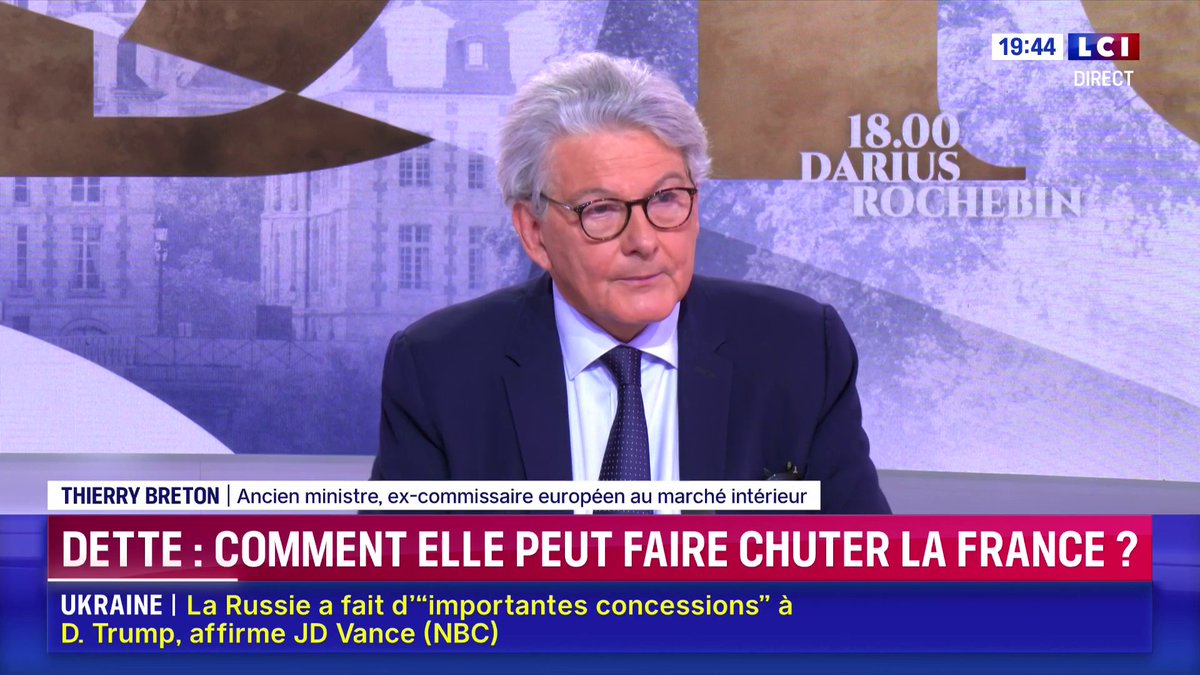 🗣️ "Celui qui va vraiment inventer la dette comme moyen de financer notre modèle social, ça va être évidemment François Mitterrand" souligne Thierry Breton ▶️ Darius Rochebin