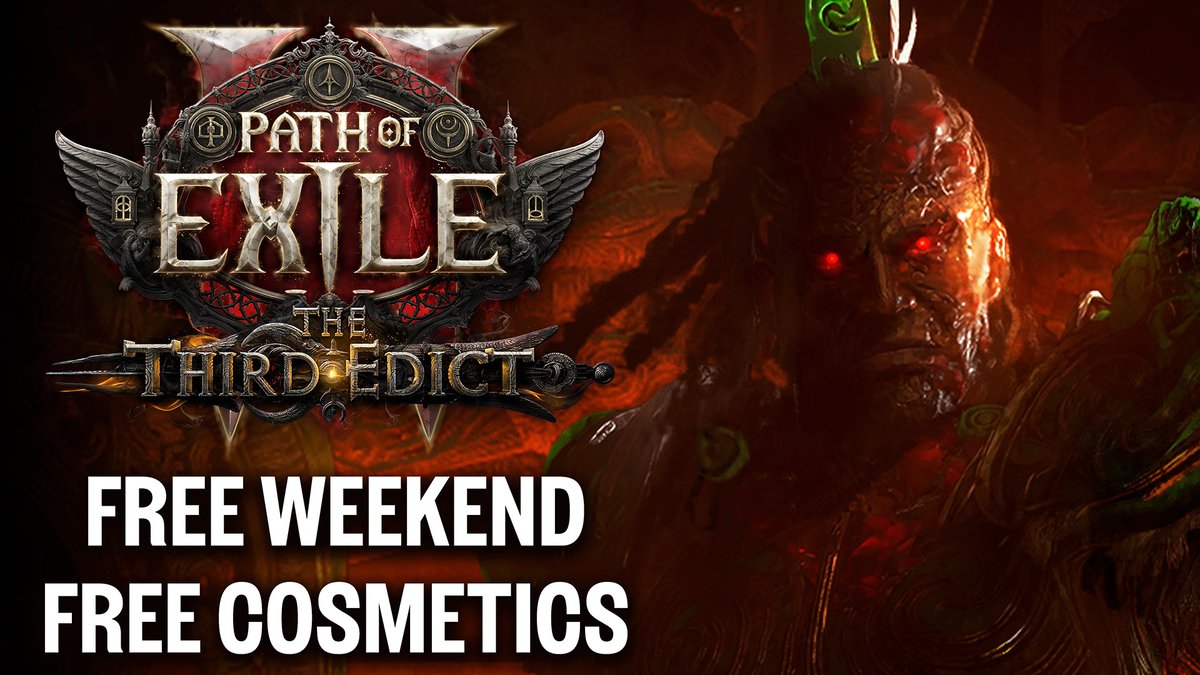 Play Path of Exile 2: The Third Edict for free this weekend starting from August 29 (PDT) to earn three free cosmetics! Check them out in the video below, and find full details on the Free Weekend here: