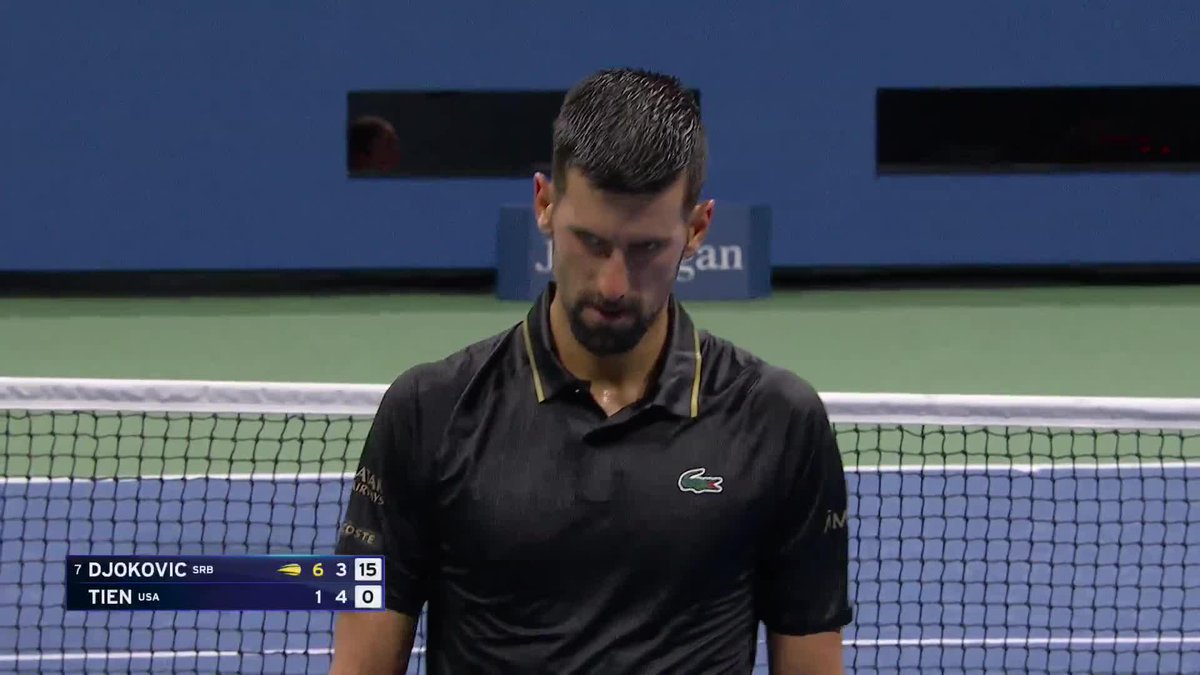 Djokovic putting pressure on Learner Tien deep in the second set.