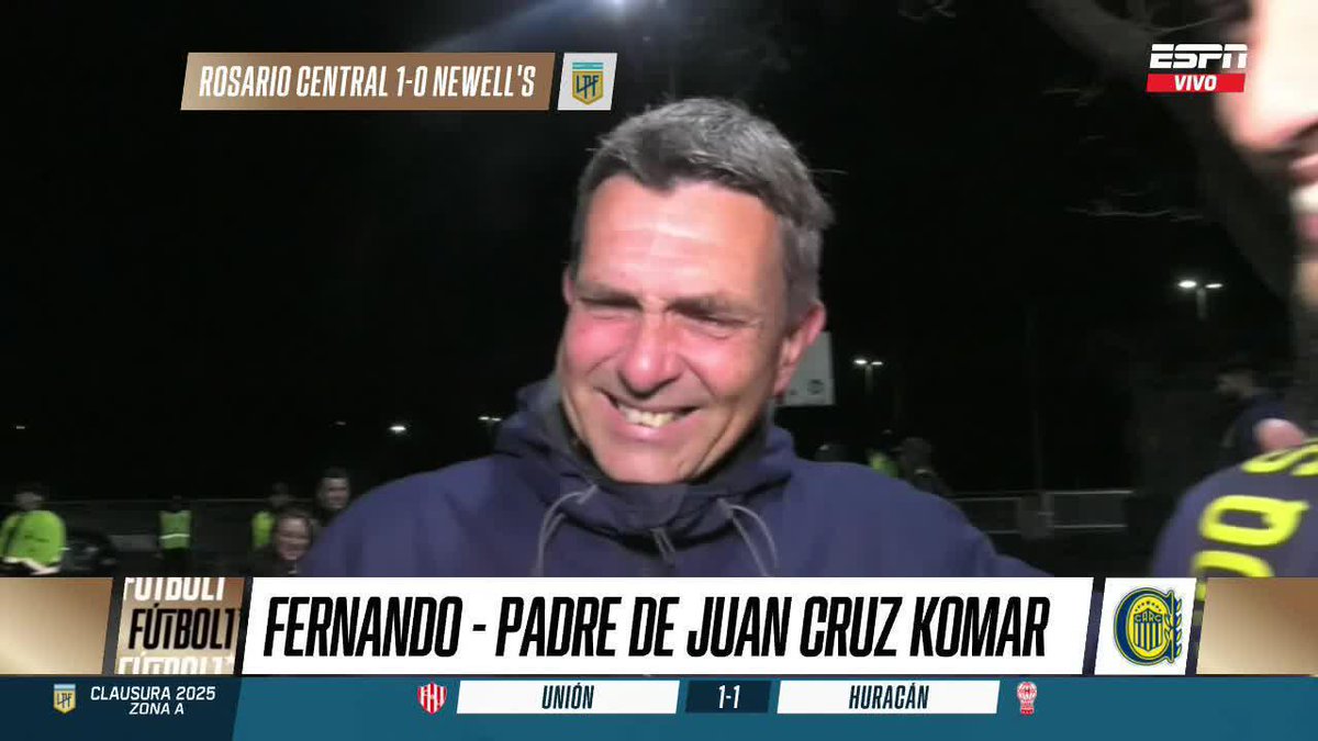 ¡EMOCIONANTE! Fernando Komar, papá de Juan Cruz, no pudo contener las lágrimas tras el Clásico de Rosario. 📺 #ESPNFútbol1 | #DisneyPlus Plan Premium