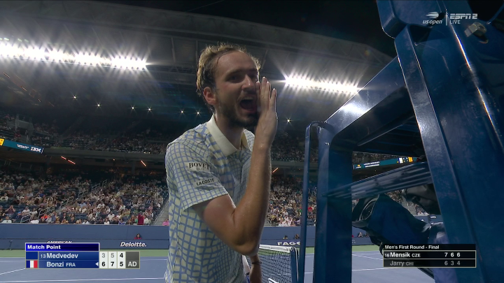 Daniil Medvedev was visibly upset after a camera person walked on the court at match point.