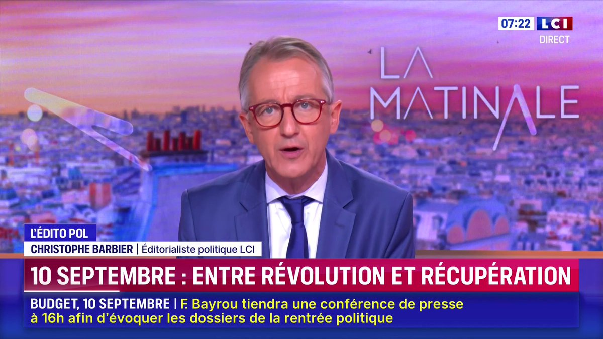 🔴 Mouvement du 10 septembre : "C'est de la récupération. Le premier qui a donné le ton c'est Jean-Luc Mélenchon, parce qu'il est traumatisé des Gilets jaunes, il était passé à côté !" ▶️ L'édito politique de Christophe Barbier Christophe Barbier