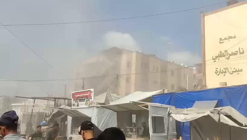 استهدف المحتل المجرم هذا الصباح الطابق الأخير في مجمع ناصر الطبي بمدينة خان يونس ما أدى لاستشهاد مصور وكالة رويترز الصحفي حسام المصري.