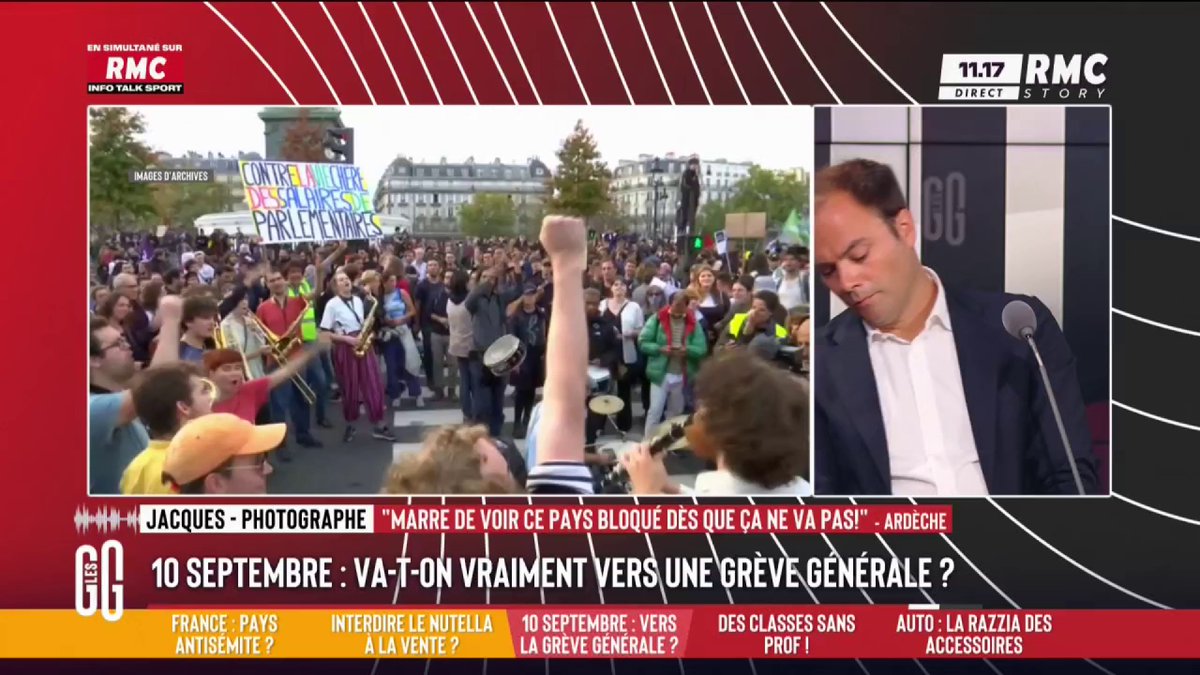 ❌ 10 septembre : une grève générale ? 📞 Jacques : "C'est l'affrontement permanent, on n'en peut plus ! J'en ai marre de vivre dans ce pays... Qui que ce soit aux manettes, ça sera toujours l'affrontement ! On est un pays qui veut bloquer absolument tout !" #GGRMC