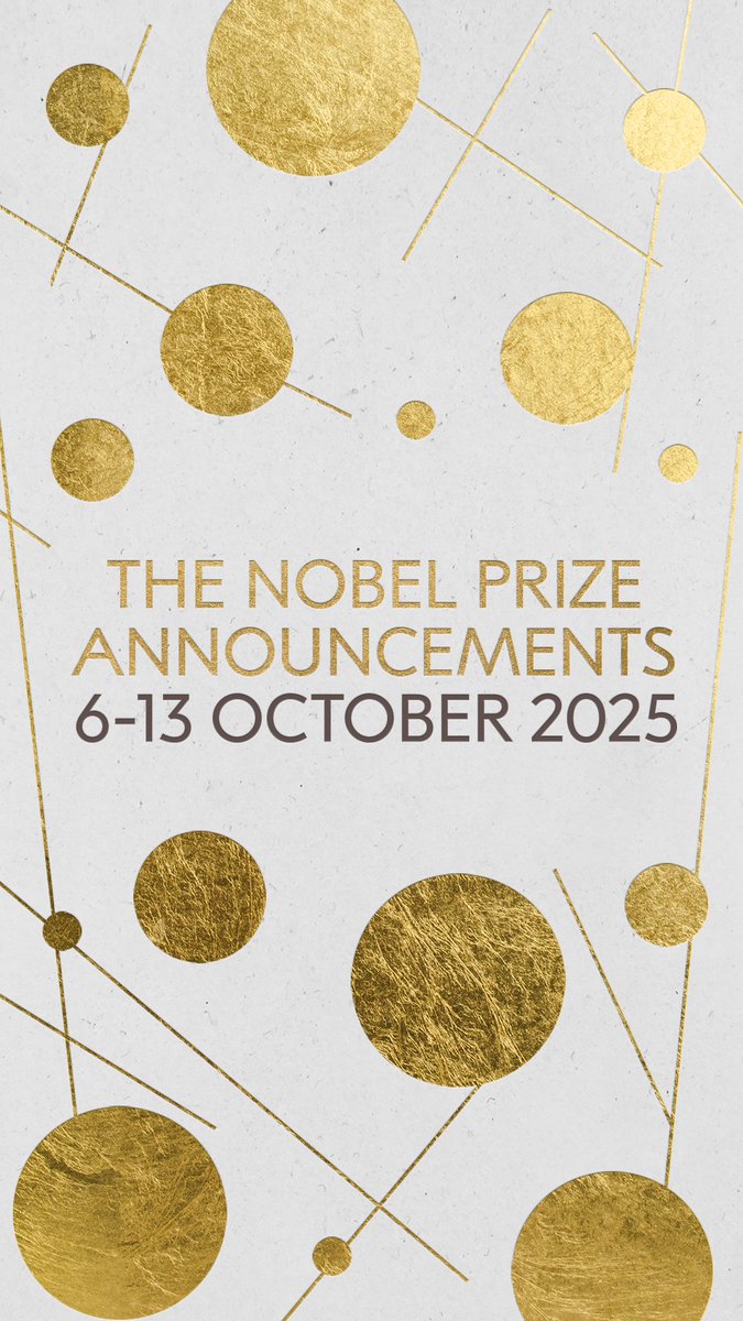 Six days. Six prizes. Six weeks away. 🎉 Keep an eye on our social channels starting on 6 October to find out who has become a 2025 Nobel Prize laureate. See the full list of announcement dates through the link in our bio. #NobelPrize