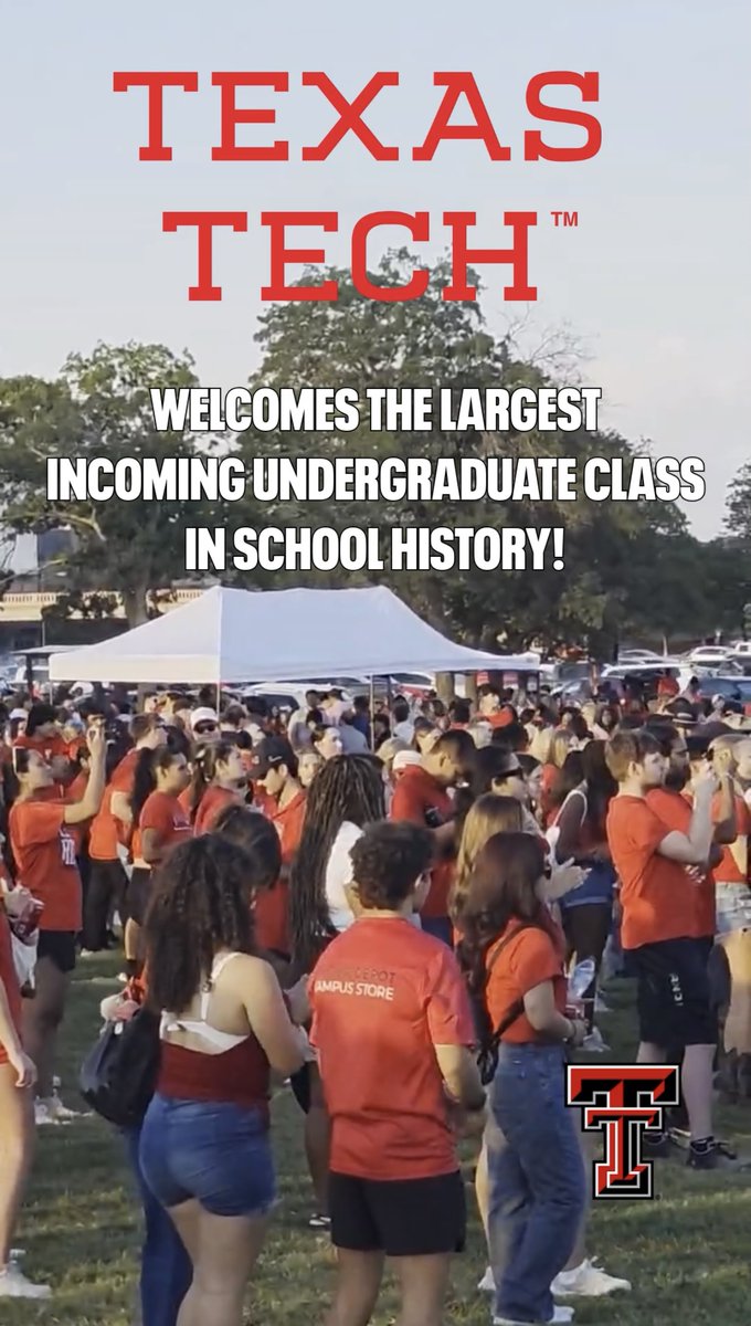 The largest incoming class ever at Texas Tech. We're so glad you're here! ❤️🖤