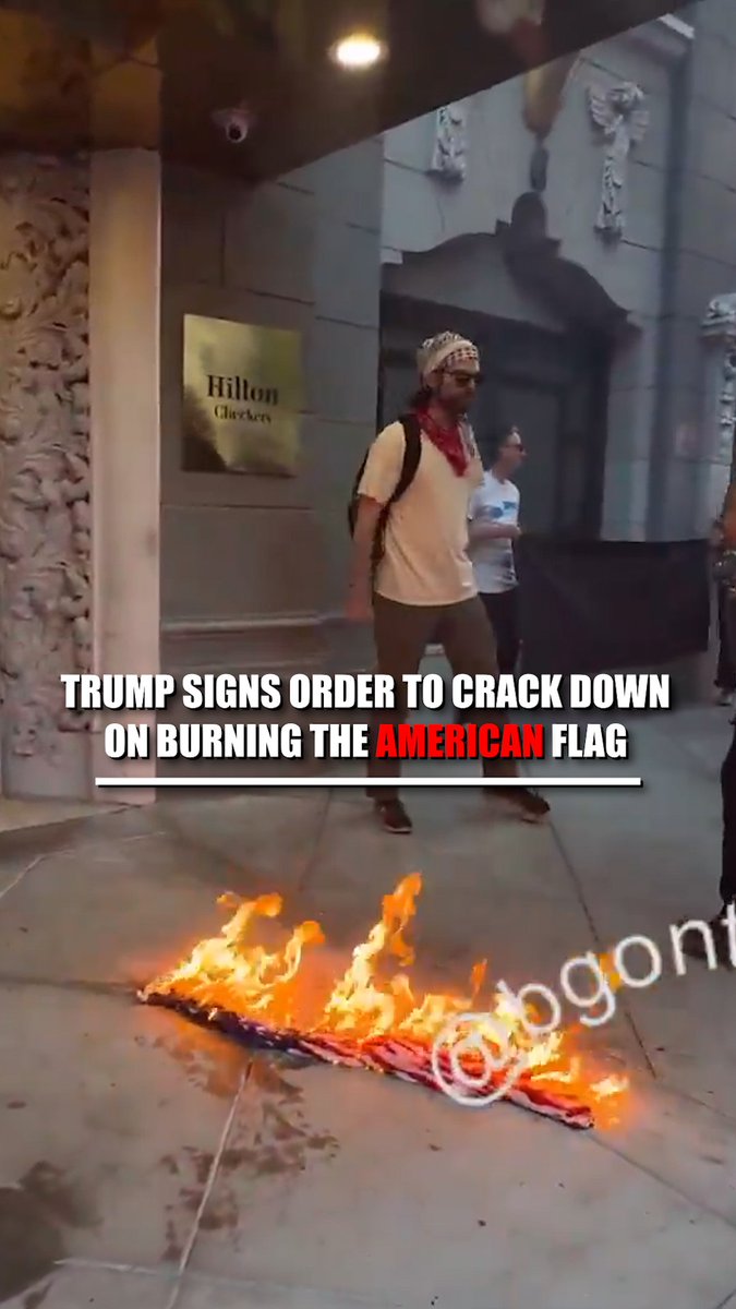 President Trump just signed an executive order that will mandate the prosecution of flag burners like this.