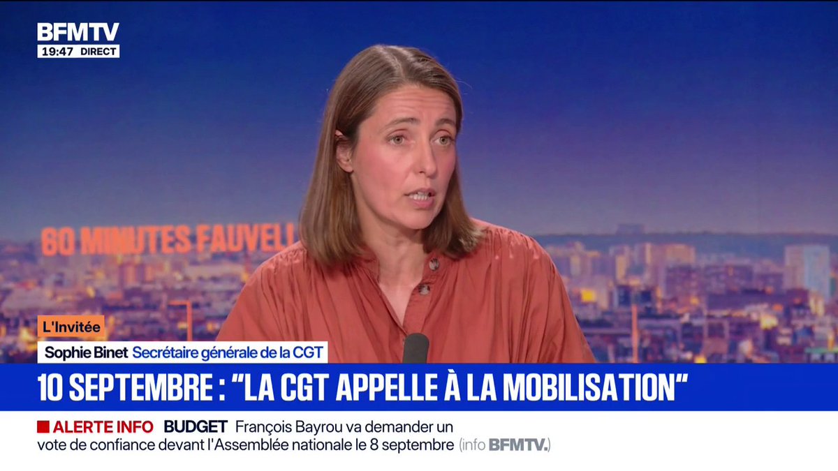 Blocage du 10 septembre: Sophie Binet, secrétaire générale de la CGT, "appelle à la mobilisation"
