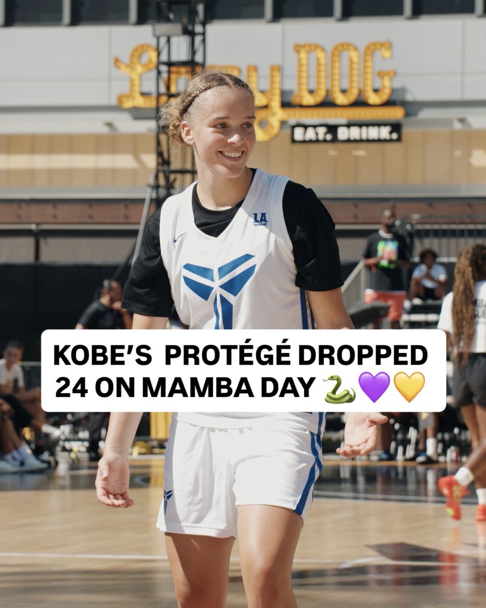 Kobe’s protégé Amalia Holgun dropped 24 points on Mamba Day! 🐍💜💛 A former teammate of Gigi Bryant, Amalia was coached and mentored by Kobe himself!