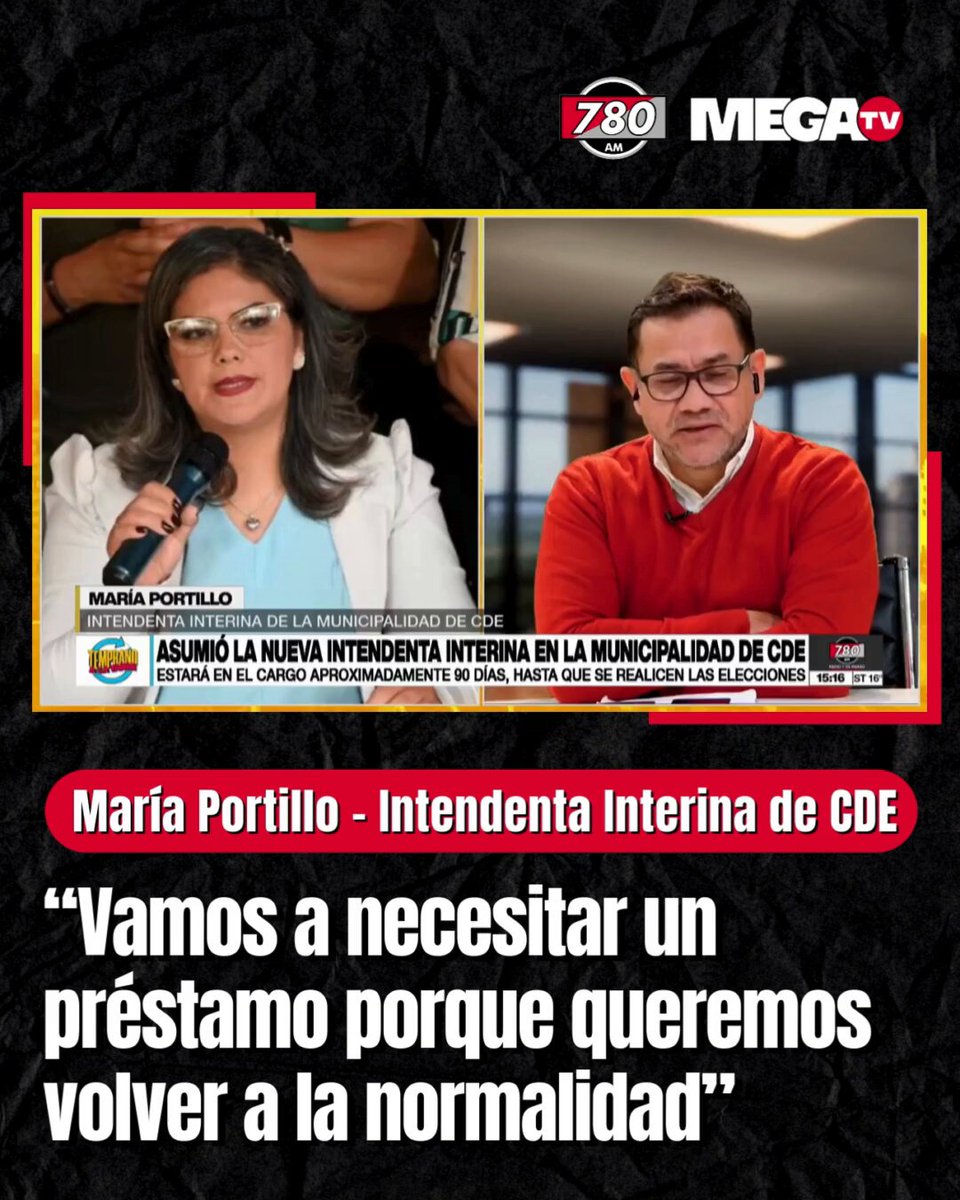 “VAMOS A NECESITAR UN PRÉSTAMO PARA VOLVER A LA NORMALIDAD” 👉La intendenta interina, María Portillo, anunció que gestionarán un préstamo de entre G. 10.000 y 15.000 millones para hacer frente a la situación. 📑 Explicó que aguardan los informes de los bancos y que la operación deberá contar con la aprobación de la Junta Municipal. #780AM MEGA TV