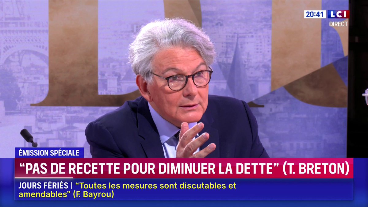 🗣️ "La dette est la conséquence du fait que nous ne pouvons plus financer aujourd'hui notre modèle social" assure Thierry Breton ▶️ Darius Rochebin